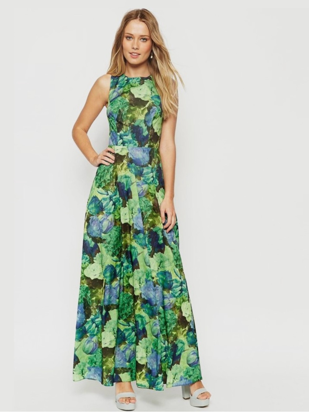 ASOS Green & Blue Floral Cross Back Maxi Dress